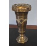 Silver plated large baluster vase of octagonal form with pierced rim, body below with vacant