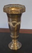 Silver plated large baluster vase of octagonal form with pierced rim, body below with vacant