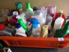 Tray containing various cleaning products