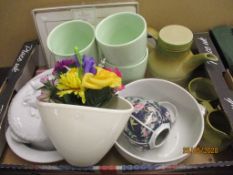 Tray containing assorted china, table mats etc