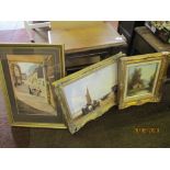 Collection of five various pictures in gilt frames