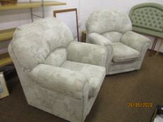 Pair of modern green upholstered armchairs