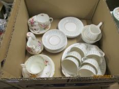 LARGE BOX QUEEN ANNE “CAPRICE” PART TEA SERVICE, ROYAL ALBERT AND ROYAL CROWN DERBY TEA CUPS AND