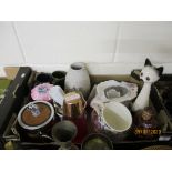 BOX CONTAINING ICE PAIL, CAT ORNAMENT, VARIOUS OTHER DECORATIVE WARES ETC