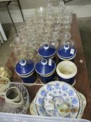 VINTAGE CHEMISTS JARS, DRINKING GLASSES INCLUDING CHAMPAGNES, WINE GLASSES, DECANTERS ETC