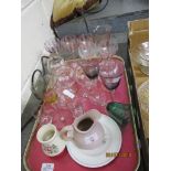 TRAY CONTAINING MIXED CHAMPAGNE GLASSES, WINE GLASSES ETC