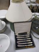 ART DECO TEA KNIVES IN CASE, VARIOUS LAMP SHADES