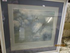 COLOURED LITHOGRAPH “ACHTUNG SPITFIRE”, SIGNED BY STANFORD TUCK, GALLAND AND WOOTTON