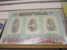 VINTAGE CARDBOARD “NORFOLK FOOD OF STRENGTH” ADVERTISING SIGN, 68CM WIDE