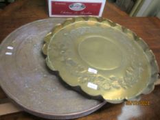 BENARES TABLE TOP AND CIRCULAR BRASS TRAY