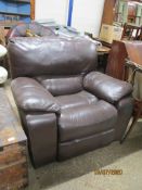 BROWN LEATHER UPHOLSTERED MODERN EASY CHAIR