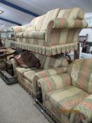 MODERN THREE PIECE SUITE COMPRISING TWO SEATER, THREE SEATER SOFAS AND MATCHING EASY CHAIR