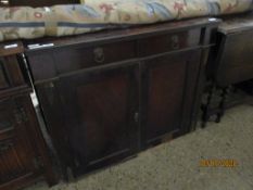 MAHOGANY SIDE CUPBOARD WITH TWO DRAWERS WITH LION HEAD HANDLES OVER TWO PANELLED CUPBOARD DOORS WITH