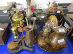 BROWN GLAZED PART COFFEE SERVICE, VARIOUS METAL WARE ETC