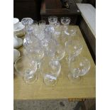VARIOUS WINE GLASSES AND DECANTERS ETC