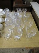 VARIOUS WINE GLASSES AND DECANTERS ETC