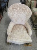 VICTORIAN GILDED AND FADED UPHOLSTERED NURSING CHAIR