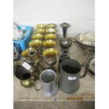 PEWTER TANKARDS, PLATED GOBLETS ETC