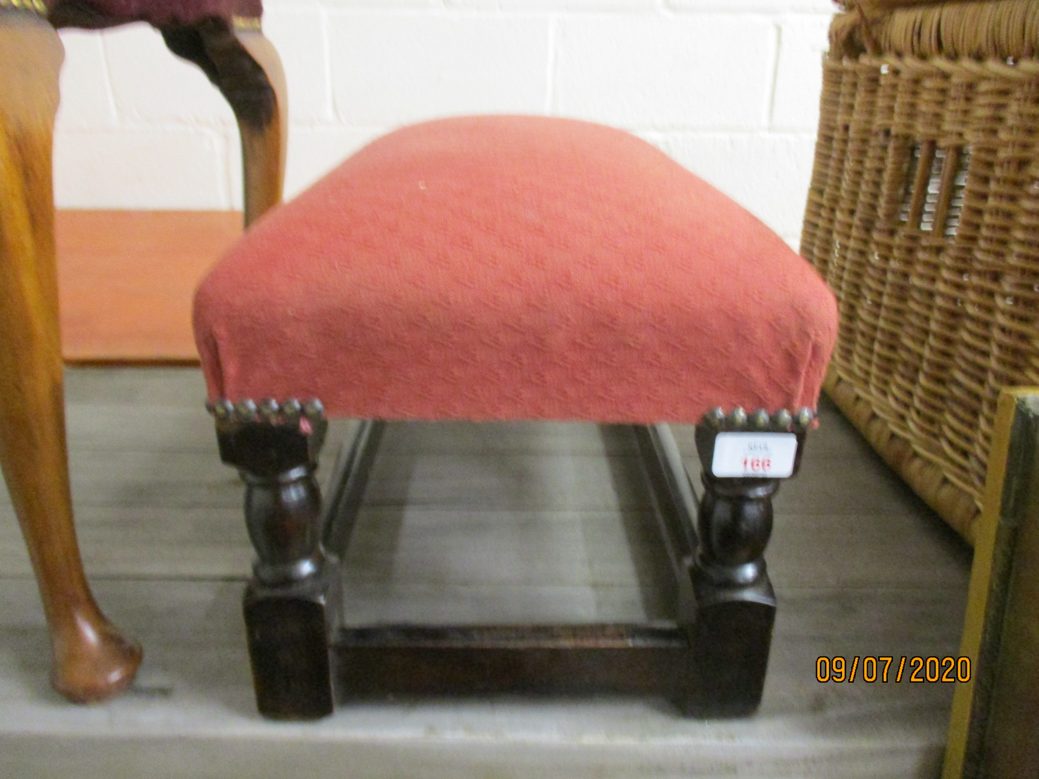 OAK FOOT STOOL WITH PINK SEAT
