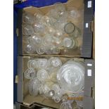 TWO BOXES VARIOUS GLASSWARE INCLUDING DRINKING GLASSES, TUREENS, SIFTER ETC