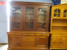 LARGE REPRODUCTION SIDE CABINET WITH GLAZED TOP, DRAWERS AND CUPBOARDS TO BASE, 185CM WIDE X 2.15M