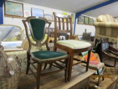 INLAID BEDROOM CHAIR AND FURTHER MAHOGANY FRAMED DINING CHAIR