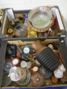 TWO BOXES CONTAINING DOLL, COFFEE CUPS AND SAUCERS, VARIOUS ORNAMENTS ETC