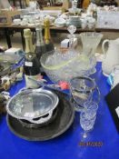 TWO BOTTLES OF SPARKLING WINE, FURTHER BOTTLE OF POL DUBREUIL CHAMPAGNE, VARIOUS GLASS WARE, METAL