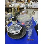 TWO BOTTLES OF SPARKLING WINE, FURTHER BOTTLE OF POL DUBREUIL CHAMPAGNE, VARIOUS GLASS WARE, METAL