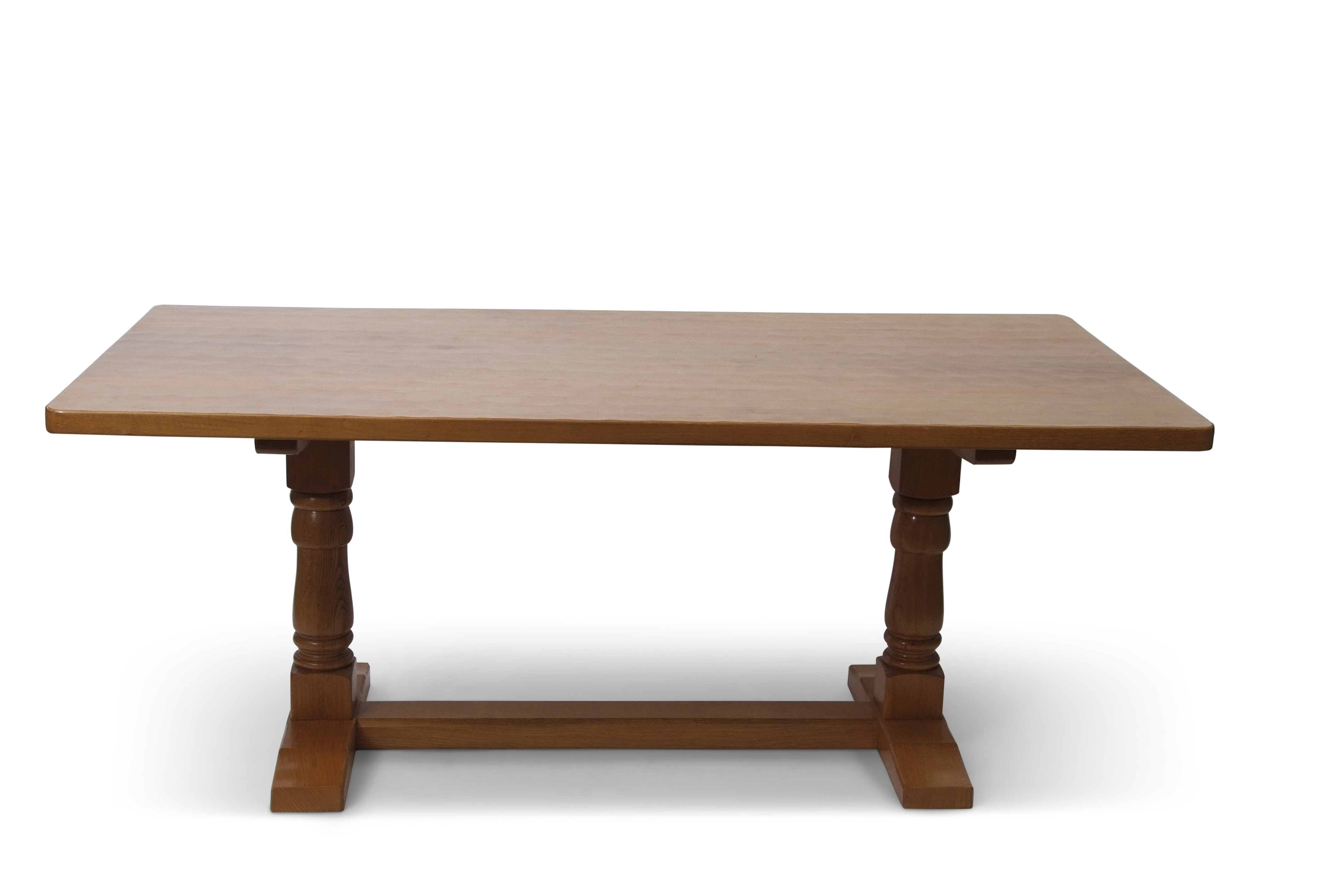 "Cat and Mouseman" large oak dining table by Lyndon Hannell, with dimple effect to top and inscribed