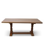 "Cat and Mouseman" large oak dining table by Lyndon Hannell, with dimple effect to top and inscribed