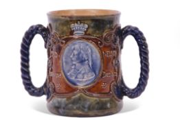 Royal Doulton stoneware loving cup, circa 1905, produced to commemorate the centenary of Nelson's