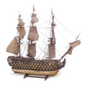 Painted wooden and plaster scale model of HMS Victory, fully rigged, overall length 60cm, max height