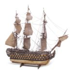 Painted wooden and plaster scale model of HMS Victory, fully rigged, overall length 60cm, max height