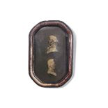 19th century framed and convex glazed wall hanging frame holding two waxed profile busts of Lord