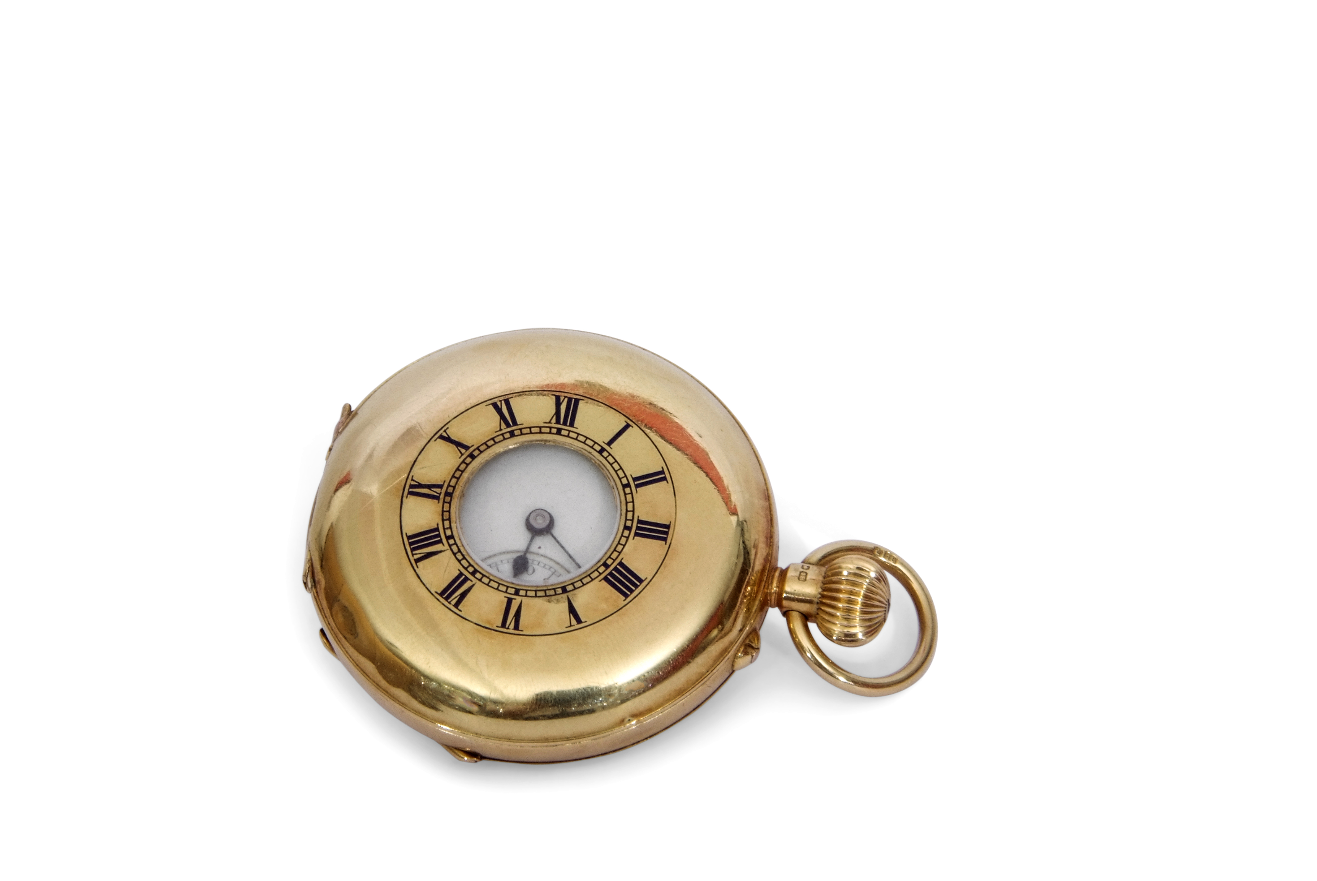 First quarter of 20th century hallmarked 18ct gold cased half hunter fob watch with button wind, - Image 2 of 4