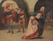 Alfred Walter Bayes (1832-1909), Theatrical scene with figures in period costume, watercolour,