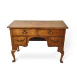 Walnut dressing table cross banded top over two drawers with further shorter drawers below and