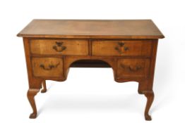 Walnut dressing table cross banded top over two drawers with further shorter drawers below and