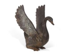 20th century cast metal study of a swan with outstretched wings, 67cm high