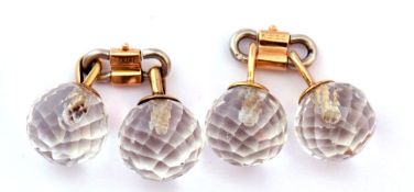 Pair of French brevete SGDG crystal cuff links, circa 1920/30, a design of two crystal faceted