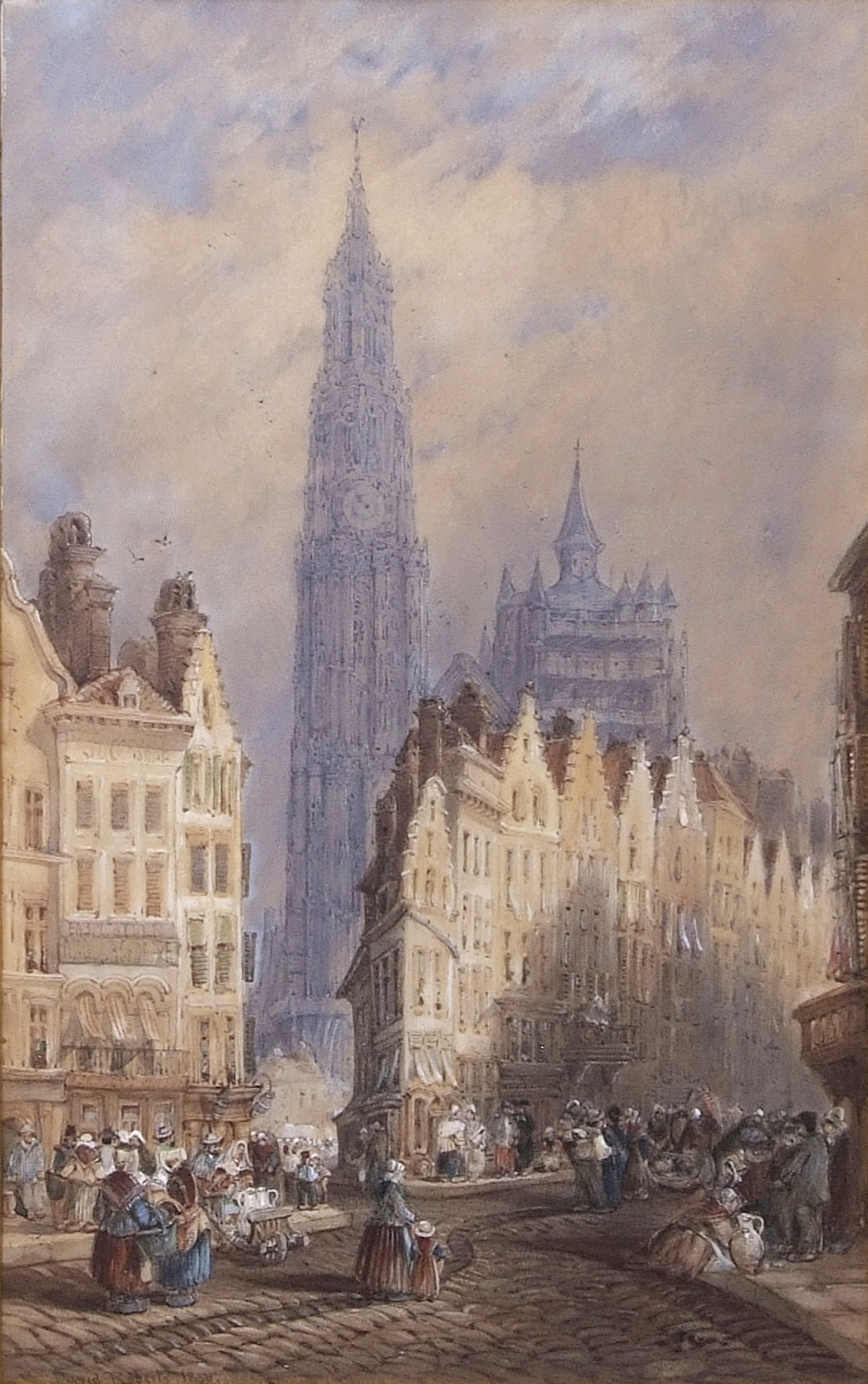 David Roberts, RA (1796-1864), Antwerp, watercolour, signed and dated 1850 lower left, 44 x 27cms