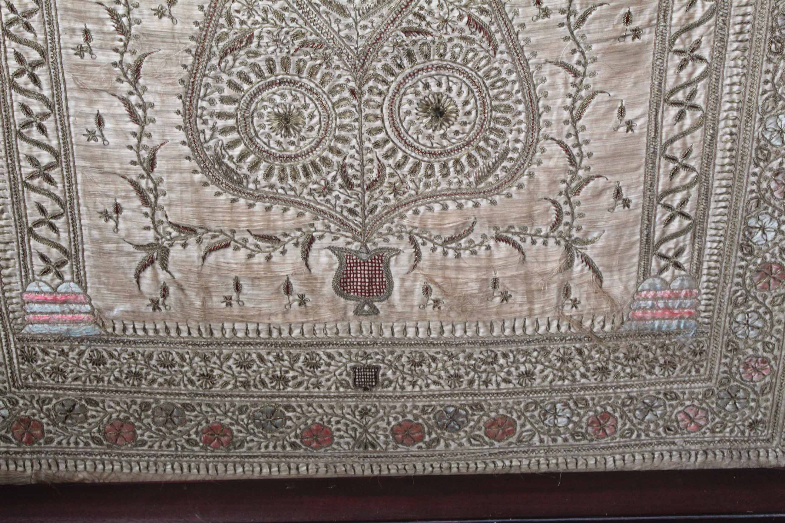 Large silk and gilt filigree embroidered wall hanging or table cloth of Persian or Oriental - Image 2 of 6