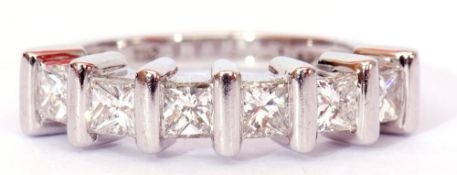 18ct white gold six stone diamond half-eternity ring featuring six bar set Princess cut diamonds,
