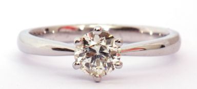 Single stone diamond ring, the round brilliant cut diamond 0.60ct approx, multi-claw set and