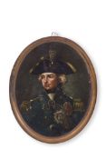 After Lemuel Francis Abbot, unsigned oil portrait on copper panel, head and shoulders portrait of