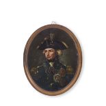 After Lemuel Francis Abbot, unsigned oil portrait on copper panel, head and shoulders portrait of