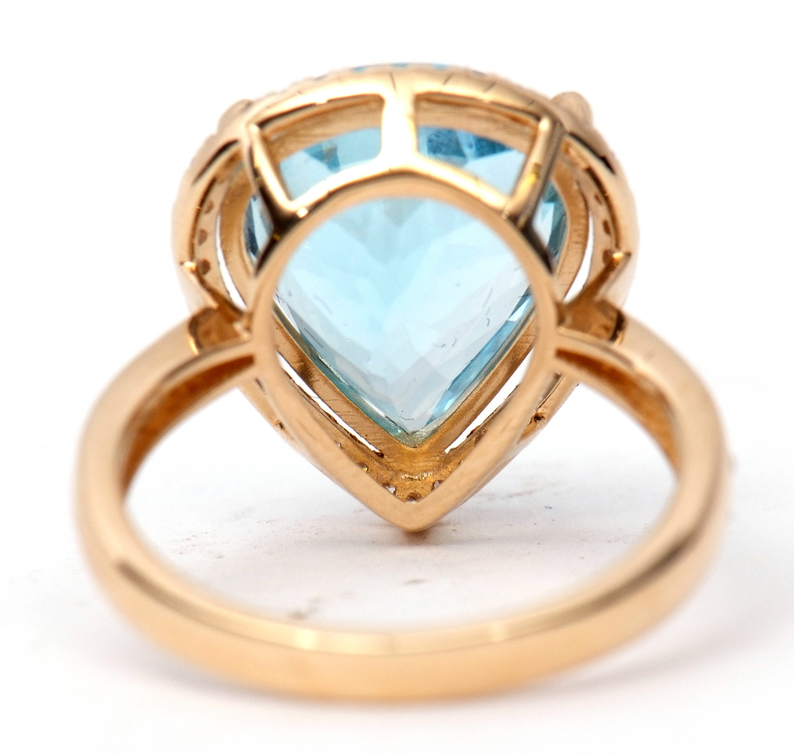 Blue topaz and diamond ring, a pear cut blue topaz, approx 7.48ct set within a diamond surround, - Image 3 of 6