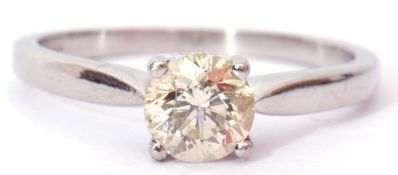 Diamond single stone ring, the round brilliant cut diamond set into a four-claw setting, diamond