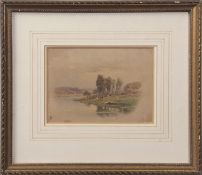 Attributed to Miles Birket Foster (1825-1899), River landscape with cattle, watercolour, monogrammed